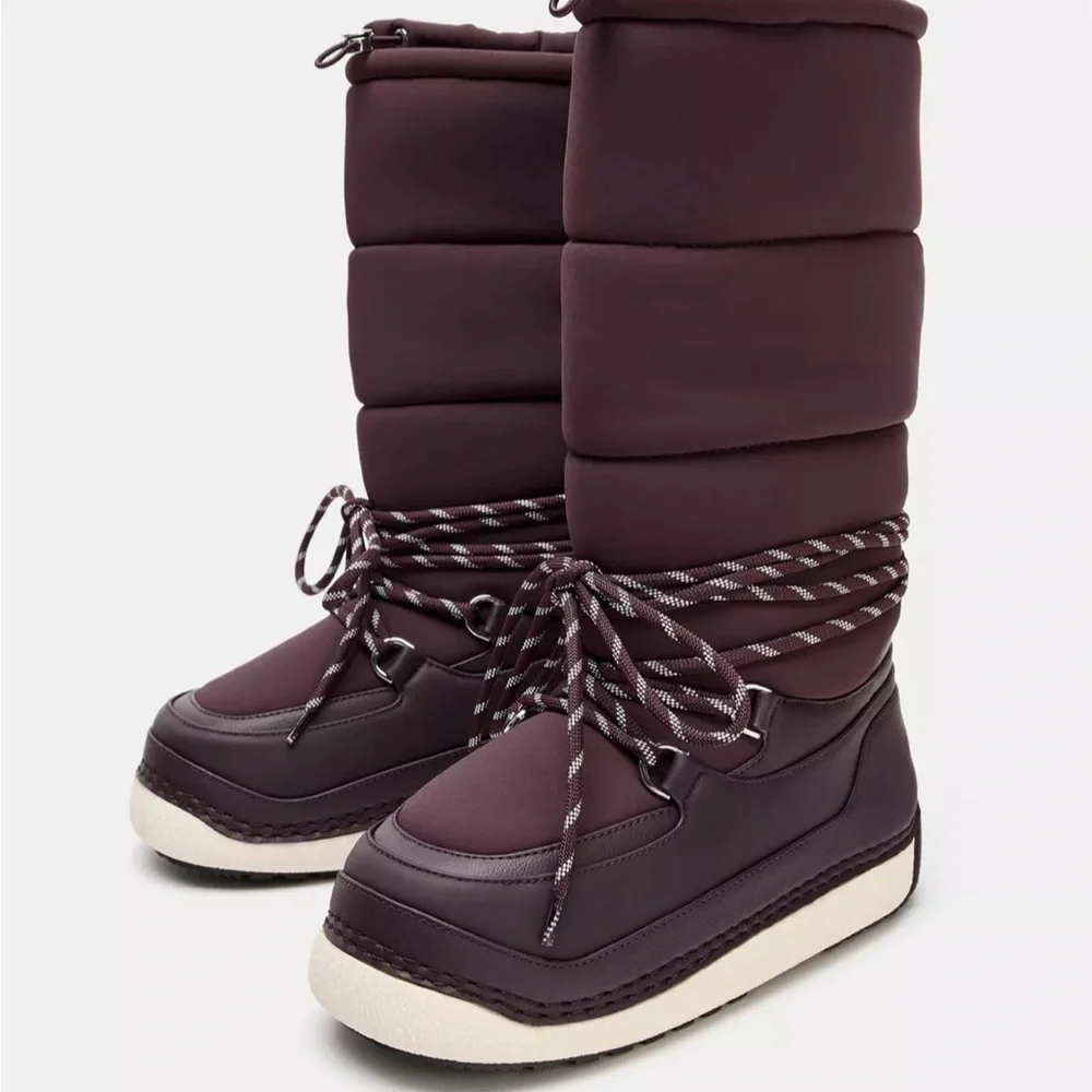 Zara Women's Burgundy ‘ski’ line Winter Boots - Picture 1 of 10